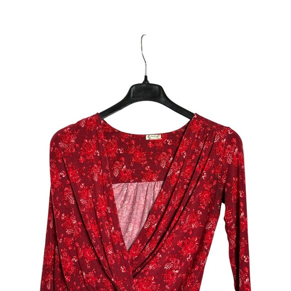 Intimately Free People Printed Turnt Red Bodysuit Size S Floral - Picture 2 of 8